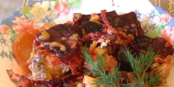 fried pollock fillet with beets for the Dukan diet