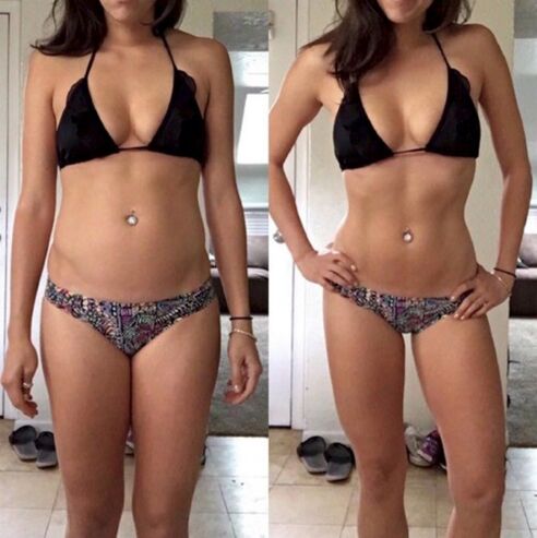 Girl on weight loss diet before and after weight loss